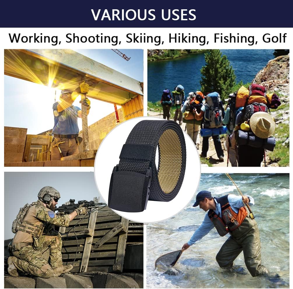 LionVII Mens Casual Belts Web - 2 Colors in 1 Reversible with YKK Plastic Buckle - Adjustable Trim to Fit 27-49" Waist - Image 7