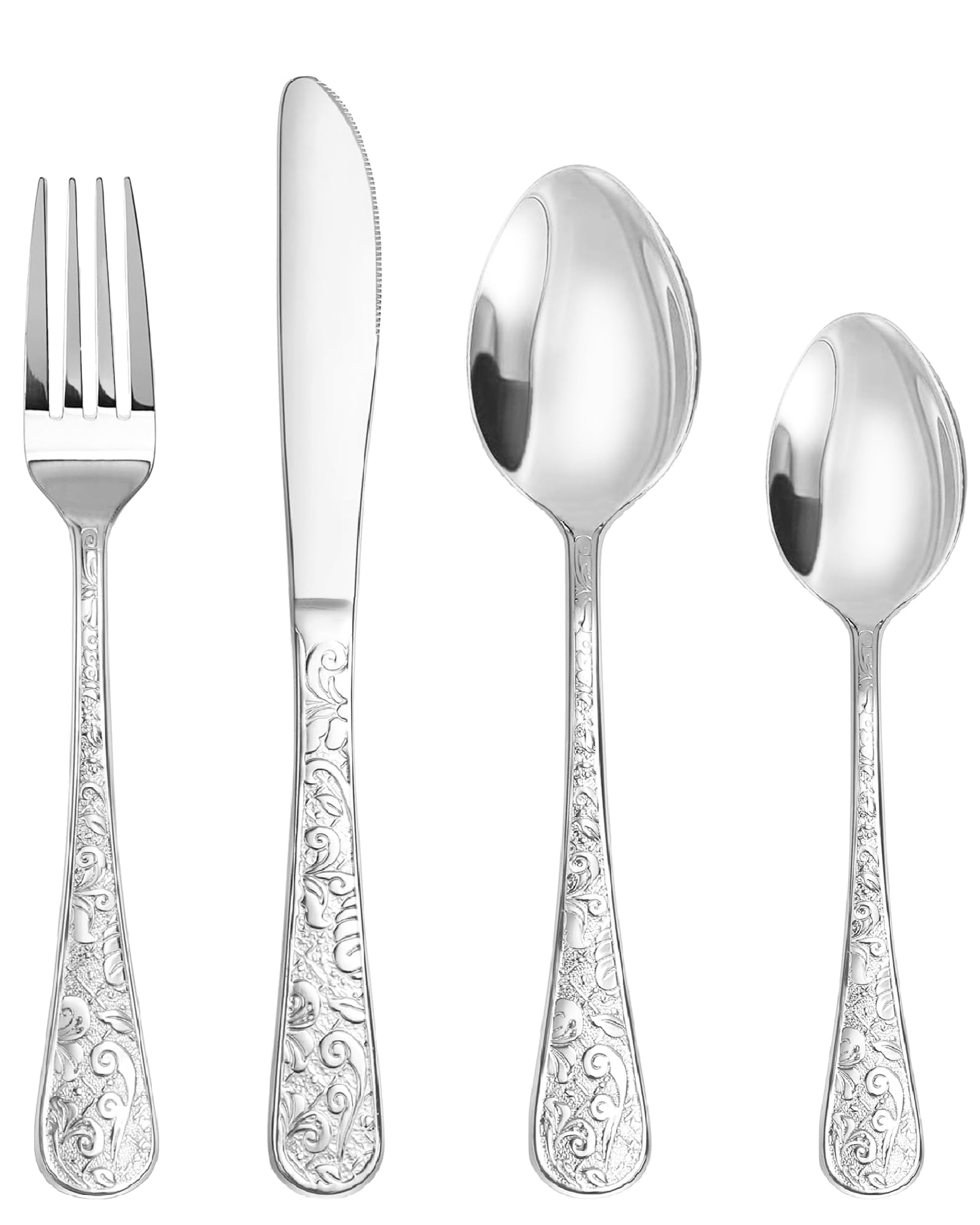 Set Posate 24 Pezzi Stile Vintage In Acciaio Inox, Servizio Per 6 Persone, Con Motivi Floreali In Rilievo, Lavabile In Lavastoviglie