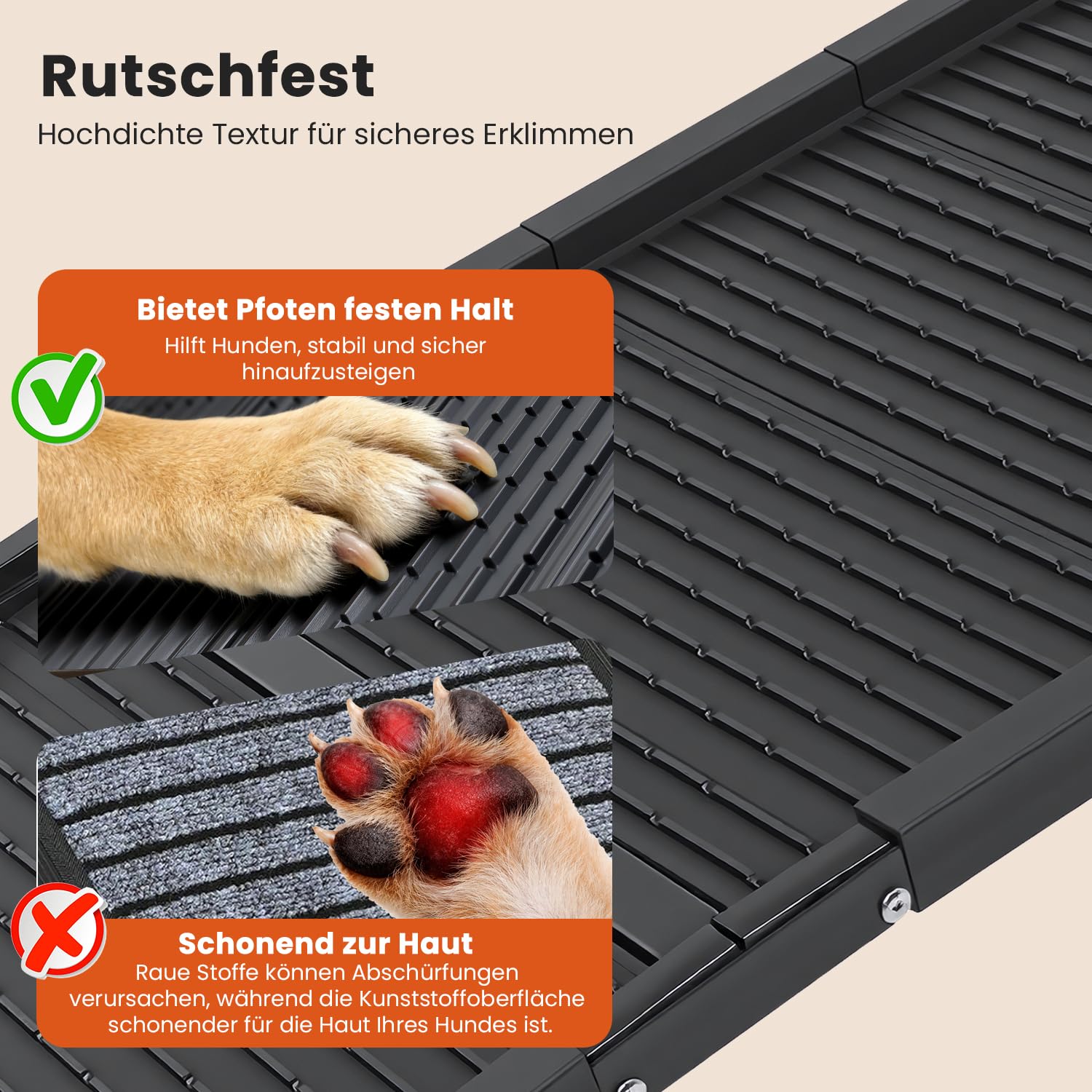 Hundeautorampe 170 x 41 cm,Extralange klappbare Hundetreppe mit Rutschfester Oberfläche, Schwerlast bis 220 lb, tragbare Haustierrampe für SUV, LKW, Bett & Sofa, für mittelgroße & große Hunde