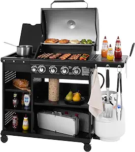 Royal Gourmet OK4002T 4-Burner Gas Grill with Side Burner & Storage Shelves