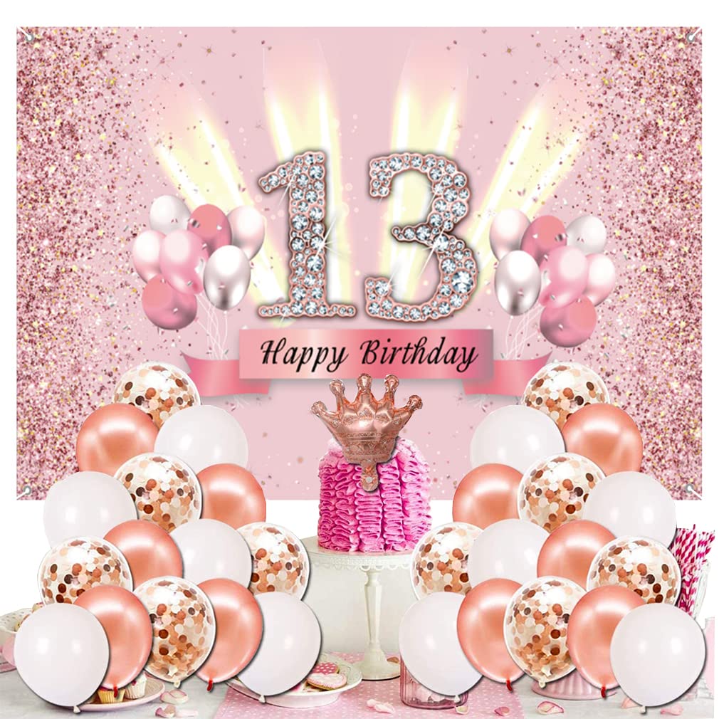 Happy 13th Birthday Hintergrund & Banner – 150x90 Cm, Vinyl-Stoff, Für Mädchen-Geburtstagsparty