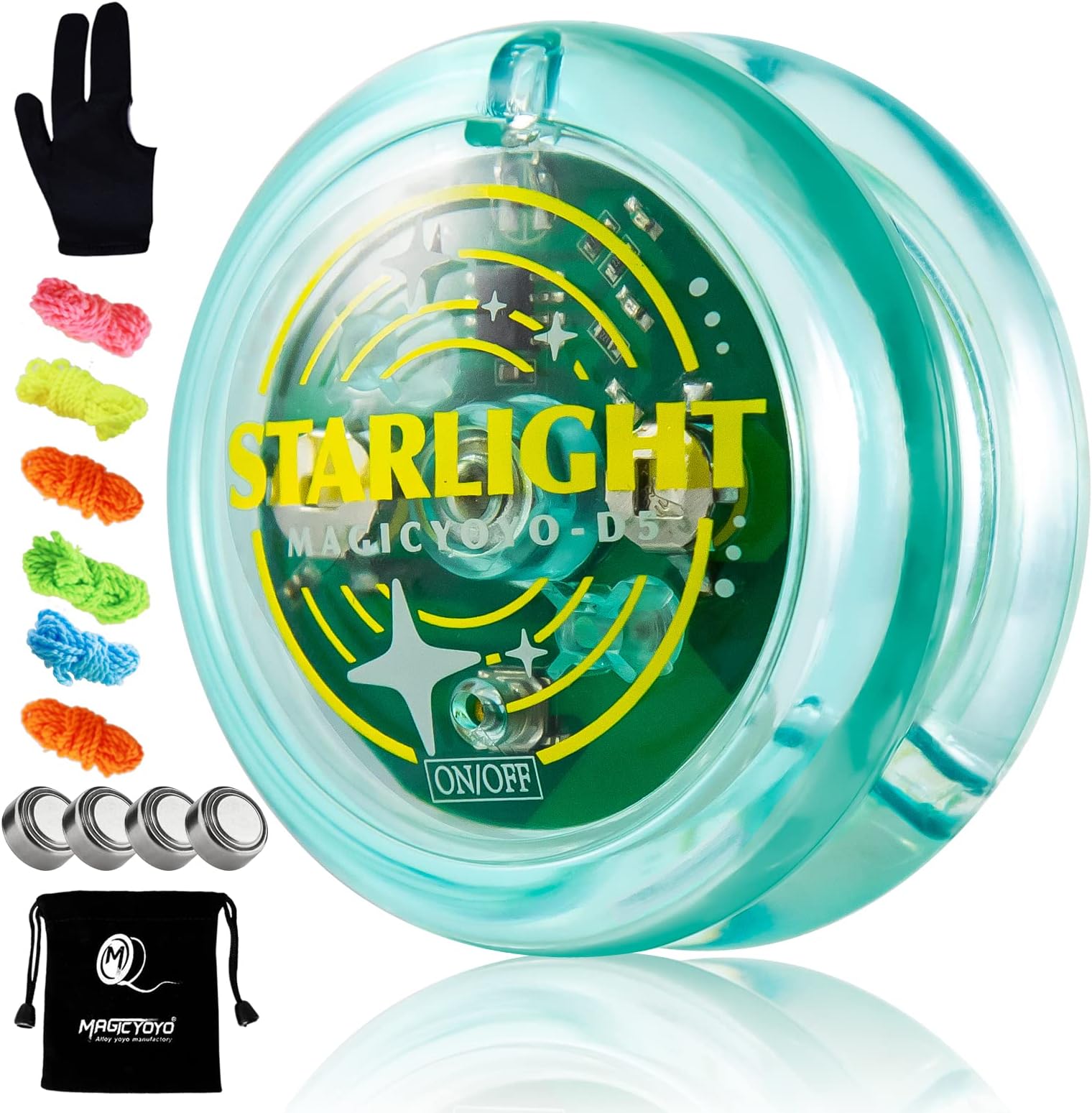 Magic Yoyo Light Up Yoyo D5 Professional Yoyo with Led Light, Responsive Yoyo for Kids Beginners, Looping Yo Yo for Entry Level, Bonus 6 Yoyo Strings, Yoyo Glove, Yoyo Bag (K3-ADNG-7KKF)
