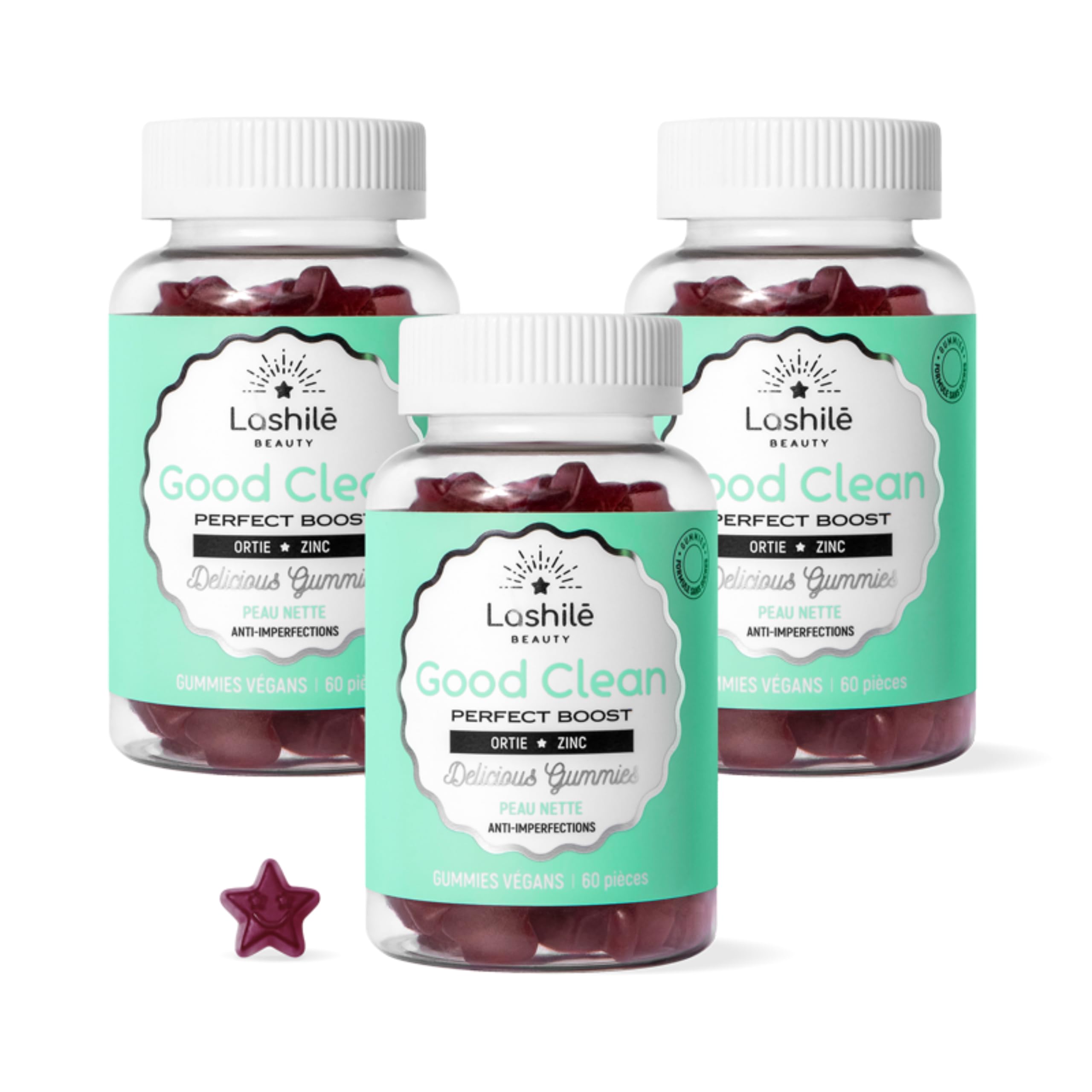 Lashilé Beauty - Complementos Alimenticios - Piel limpia y antiimperfecciones - Regula el sebo y purifica - Good Clean Vitamines - Fabricado en Francia - Bardana, Ortiga, Zinc - 180 Gummies