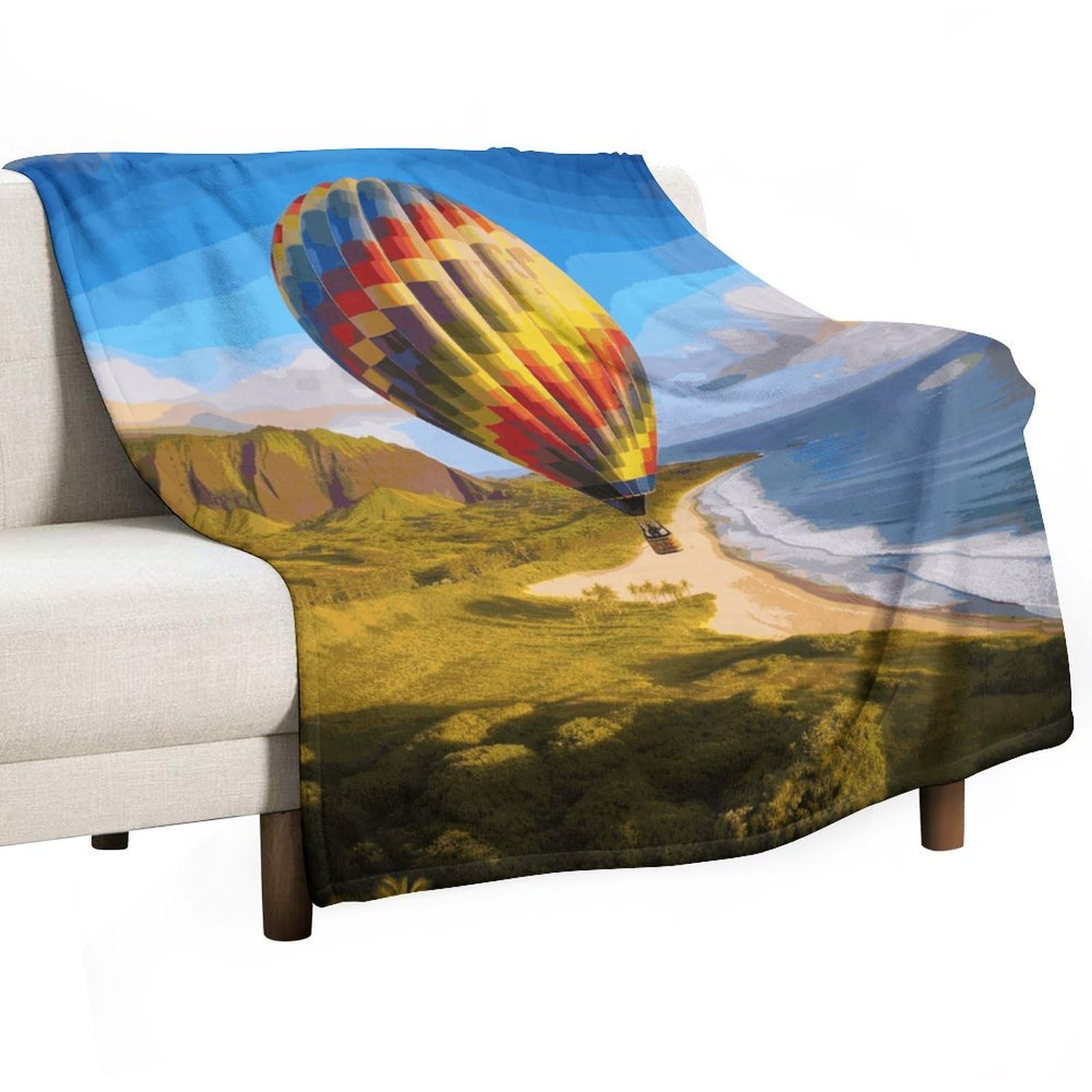 Couverture en flanelle imprimé montgolfières pour cocooning salon et chambre
