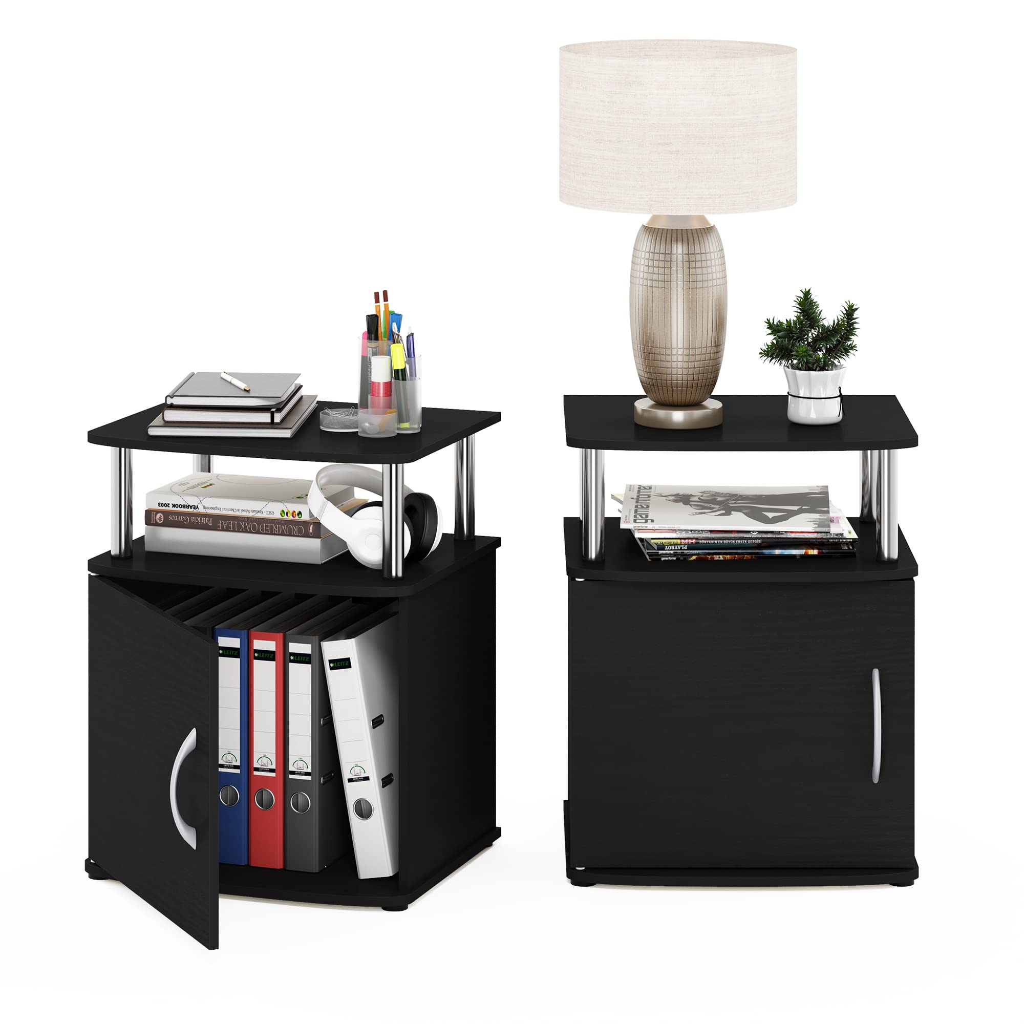 Furinno Jaya Tavolino dal Design Pratico, Legno ingegnerizzato, Americano/Acciaio Inossidabile, Set di Due, 2 unità