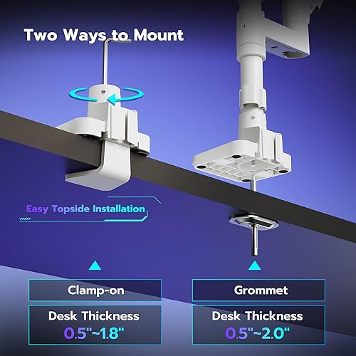 Miniatura 7 de ARES WING Soporte de escritorio con brazo de doble monitor para monitores ultraanchos de 17 a 49 pulgadas, soporte de monitor doble resistente con