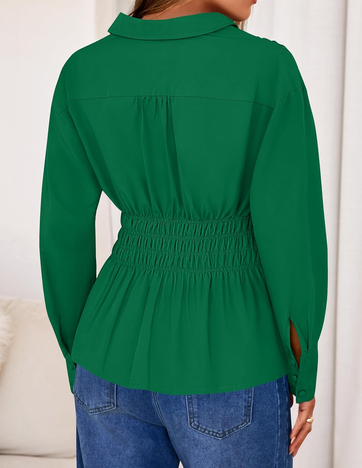 ZESICA Womens 2026 Spring Long Sleeve Blouse Business Dressy Casual Button Down Shirts Peplum Tops Fashion Trendy Clothes - Image 3