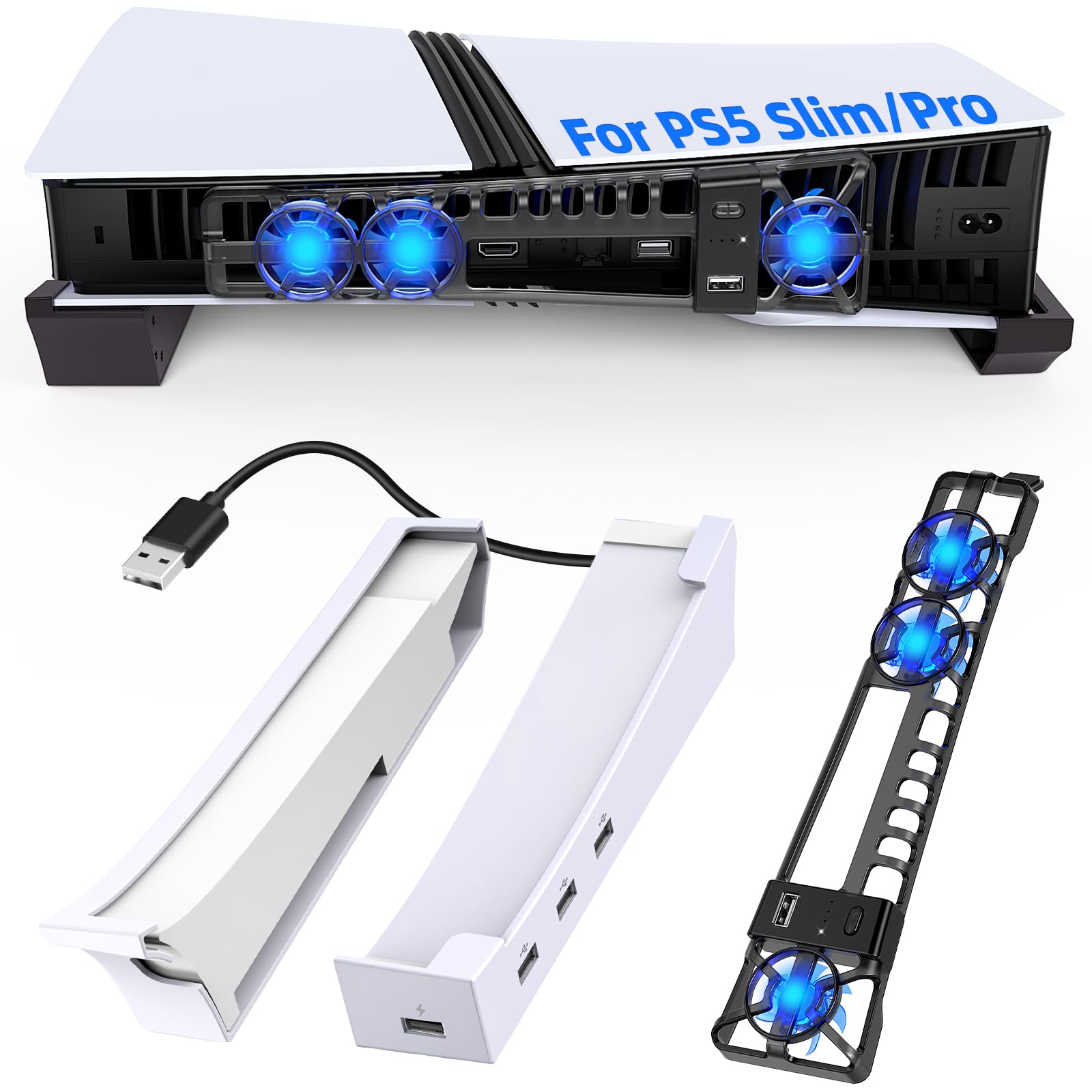 FASTSNAIL Horizontal Stand &amp; Cooling Fan for PS5 Pro/Slim Console - White