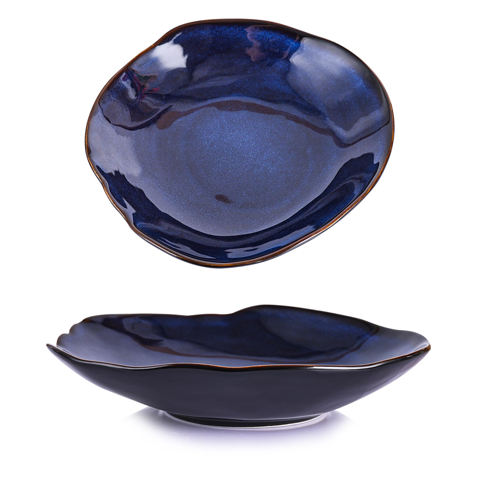 Bol décoratif en céramique bleu – Petit plat à bijoux de 26 cm, bol à fruits, à bonbons, bol à clés pour table d'entrée, plat à bijoux et bagues, plat fourre-tout en porcelaine pour cuisine, table de