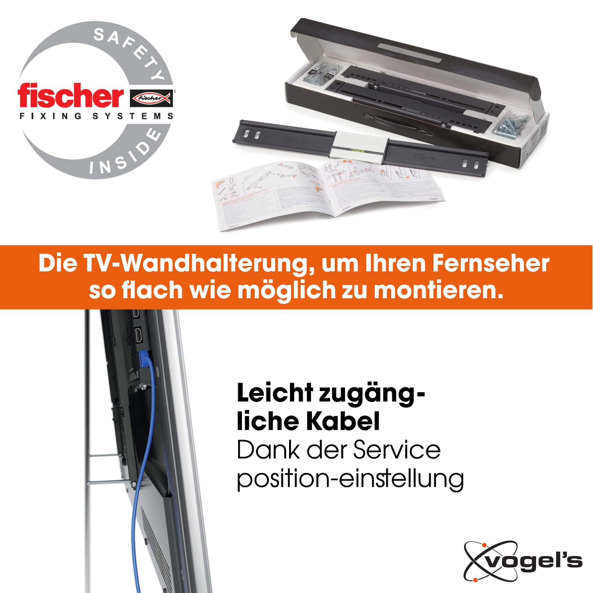 Vogel's Thin 415 neigbare TV-Wandhalterung für 26-55 Zoll (66-140 cm) Fernseher, neigbar, max. 18 kg, max. VESA 400 x 400, ultradünne TV Halterung, TÜV-Zertifiziert, Black, 26-55"