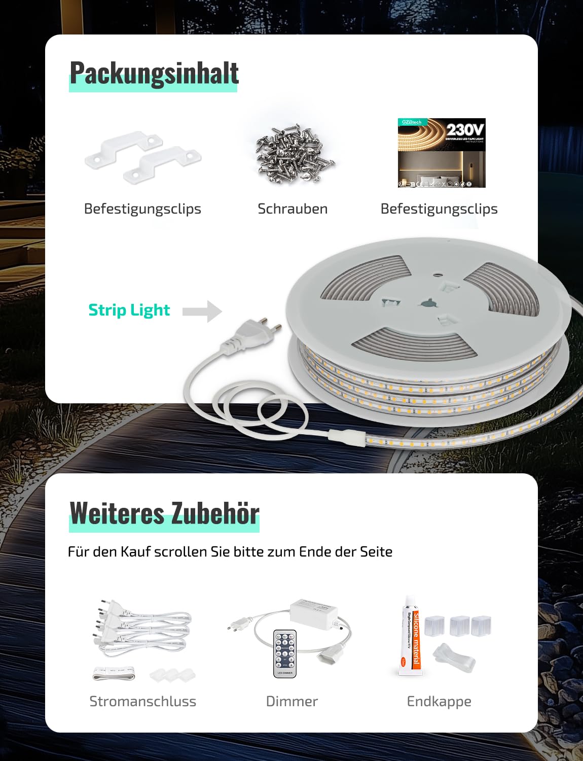 GZBtech Silikon LED Strip Light 10M, 230V 4000K Neutralweiß LED Streifen Schrankbeleuchtung, kürzbar Selbstklebend LED Lichtband für Schlafzimmer Küchen Innen Außen Deko und Kommerzielle Nutzung