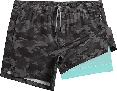 maamgic - Pantalones cortos deportivos de entrenamiento de 5 pulgadas para hombre, 2 en 1, de secado rápido, para correr y para el gimnasio