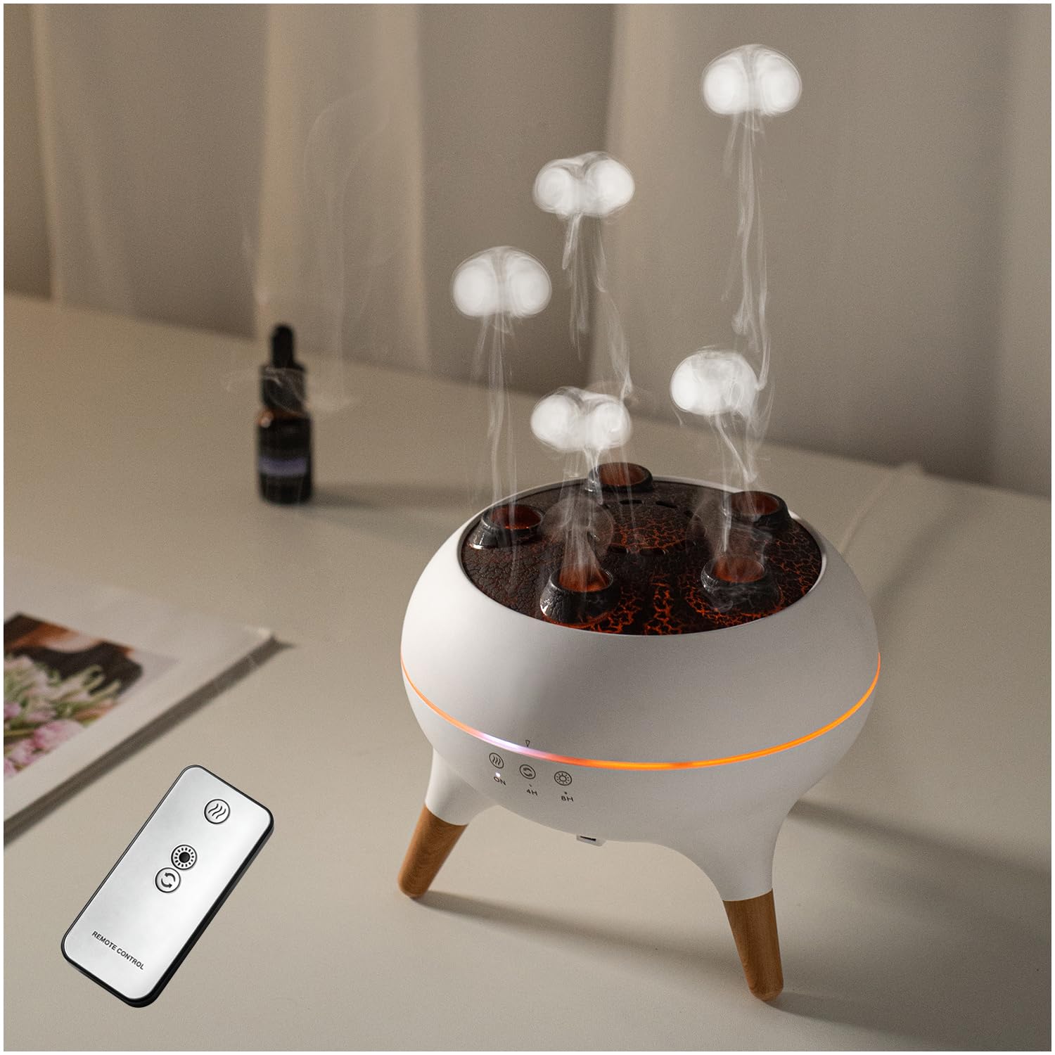 yAyusi Diffuseur de Brume Méduse avec Lumière, 250ml Diffuseur D'Huiles Essentielles avec Télécommande, Humidificateur Méduse à Captation Sonore, Diffuseur Ultrasonique à 2 Modes pour Chambre/Bureau