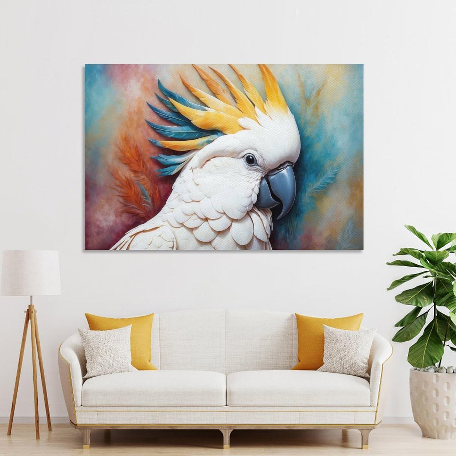 Junmoney Unframe-Style-17-1 Canvas Wall Art Elegant Cockatoo Portrait With Colorful Feathers, 16X24inch(40X60cm), For New Homes, Bedrooms Or Workspaces, Canvas Artwork With Gifting Potential