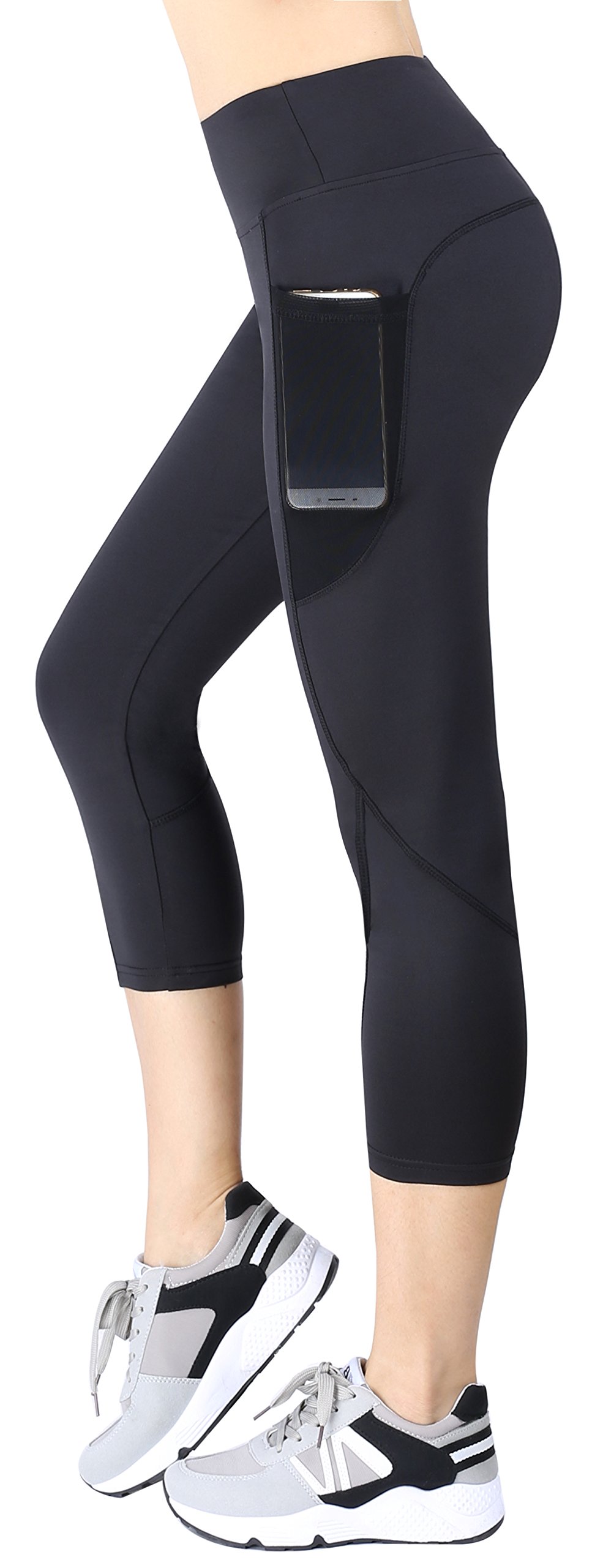Zinmore Women's Capri Yoga Pants Exercise Running Workout Leggings with Pockets, Black (Capri), S