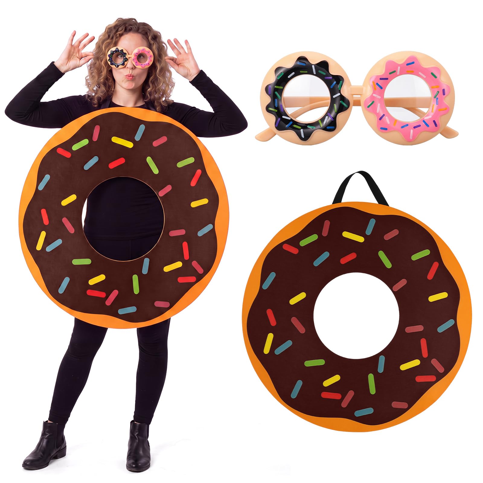 Xtinmee 2 Pcs Halloween Adult Donut Costume Set with Round Eyeglasses | Felt Sprinkle Doughnut Costumes for Adult, Halloween Silly Party Dress up, Party Favor