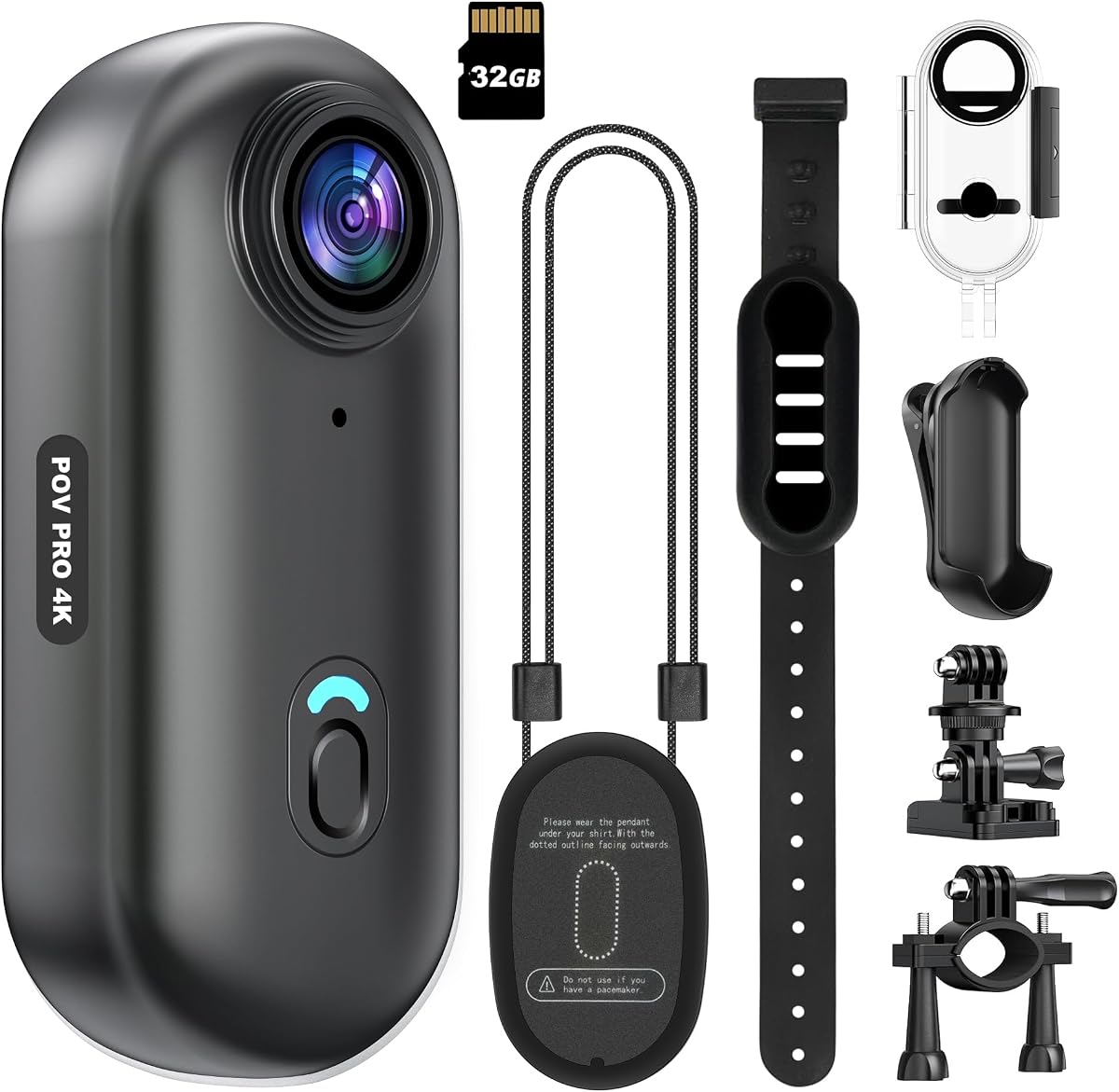 Mini cámara de acción WiFi 4K, 32 GB, POV para pulgar, cámara portátil para el cuerpo, grabadora de vídeo portátil con videocámara subacuática impermeable IPX7, soporte para casco, DV deportivo magnético para bicicleta, ciclismo, mascotas, vlogging (negro)