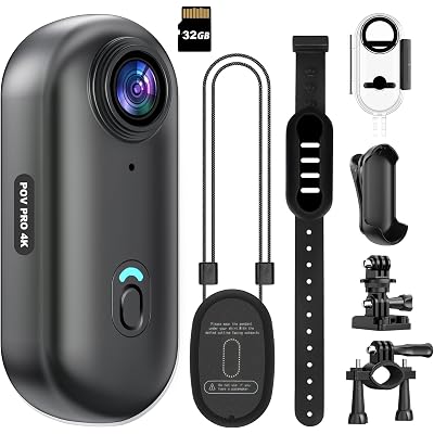 4K Mini WiFi Action Camera 32GB Thumb POV Portable Body Cam Wearable Video Recorder with IPX7 Waterproof Underwater Camcorder, Helmet Mount, Magnetic Sport DV for Bike Cycling, Pet, Vlogging(Black)