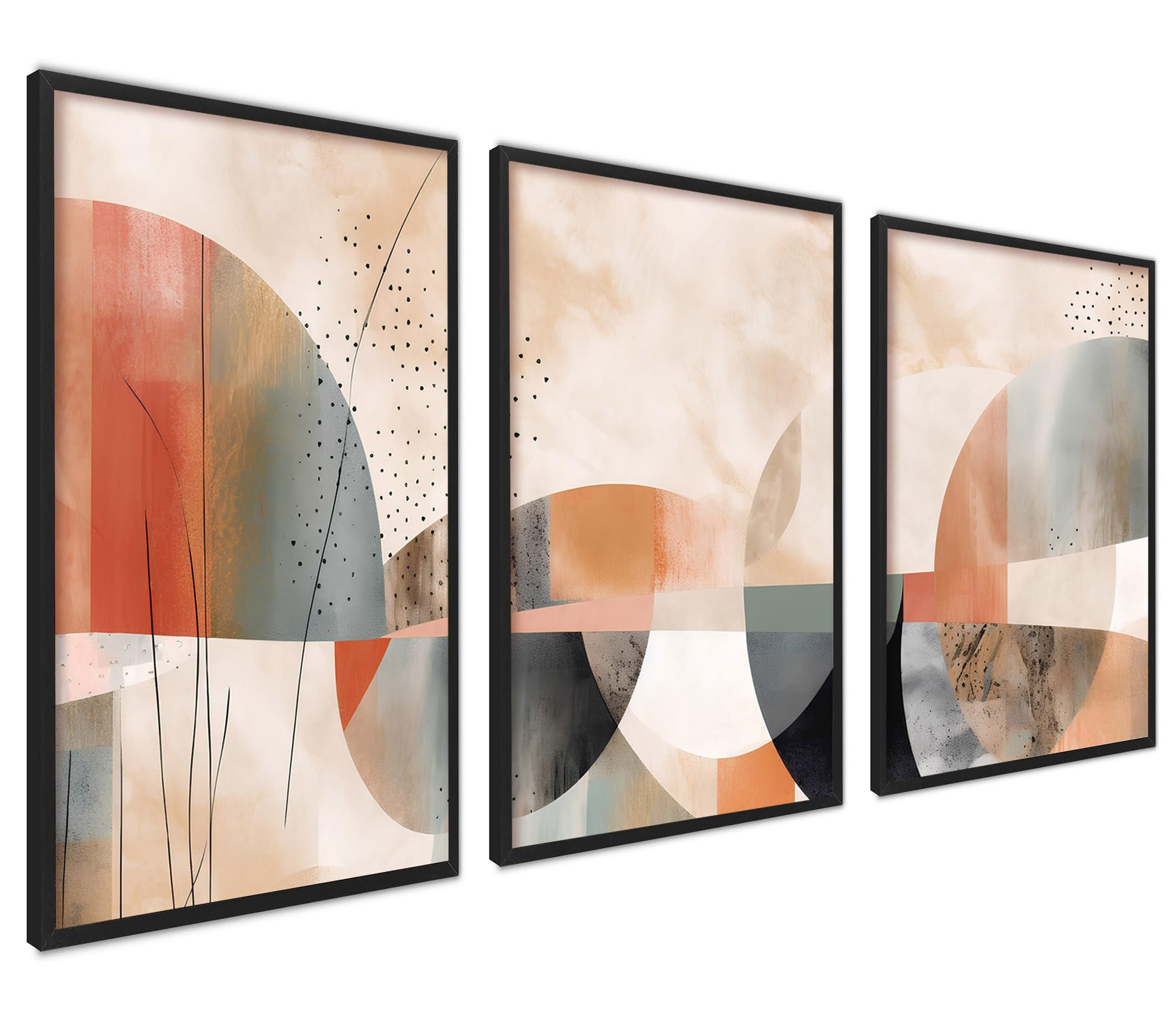 ag.art deco Paquete de 3 Láminas Decorativas 50x70cm Marco Negro | Abstracto Bohemio, Decoración Mural, Madera MDF Resistente, para Salón y Dormitorio, Diseño Moderno, Cristal Protector, Salón