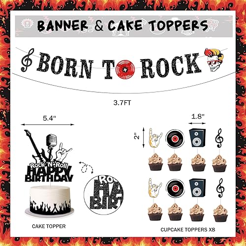 Miniatura 3 de 95 piezas de decoraciones de fiesta de rock and roll, suministros de fiesta de cumpleaños con temática de música de Hombae Rock, telón de fondo Born