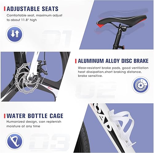 Miniatura 10 de Outroad Road Bike 14-21 Speed Shifter 700C Wheel Wheels with Aluminum Alloy Frame, Rider Bike Faster and Lighter Commuter Bicycle (Black, Red, Blue,