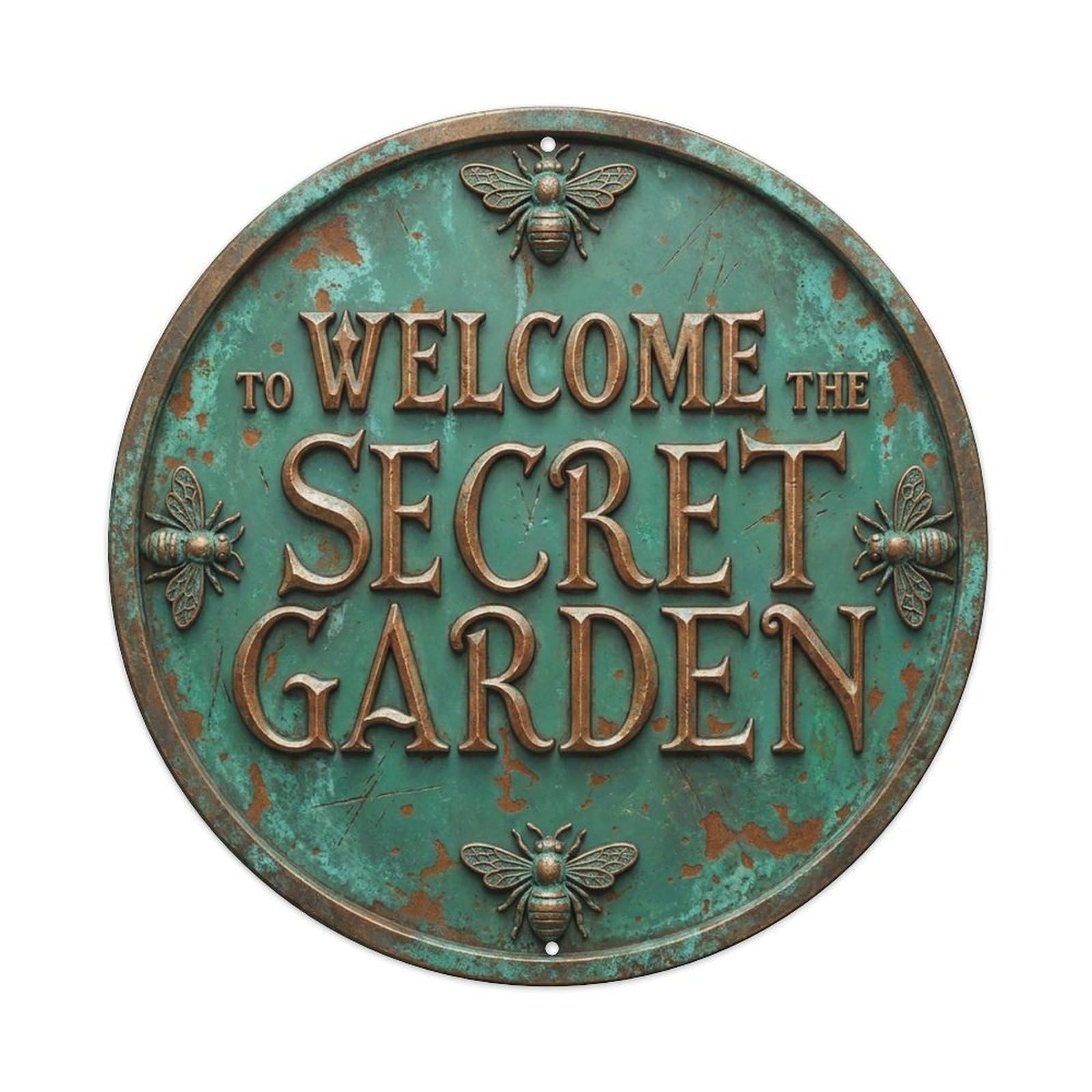 Vintage Welcome Secret Garden Bronze Jade Handcrafted Metal Tin Sign