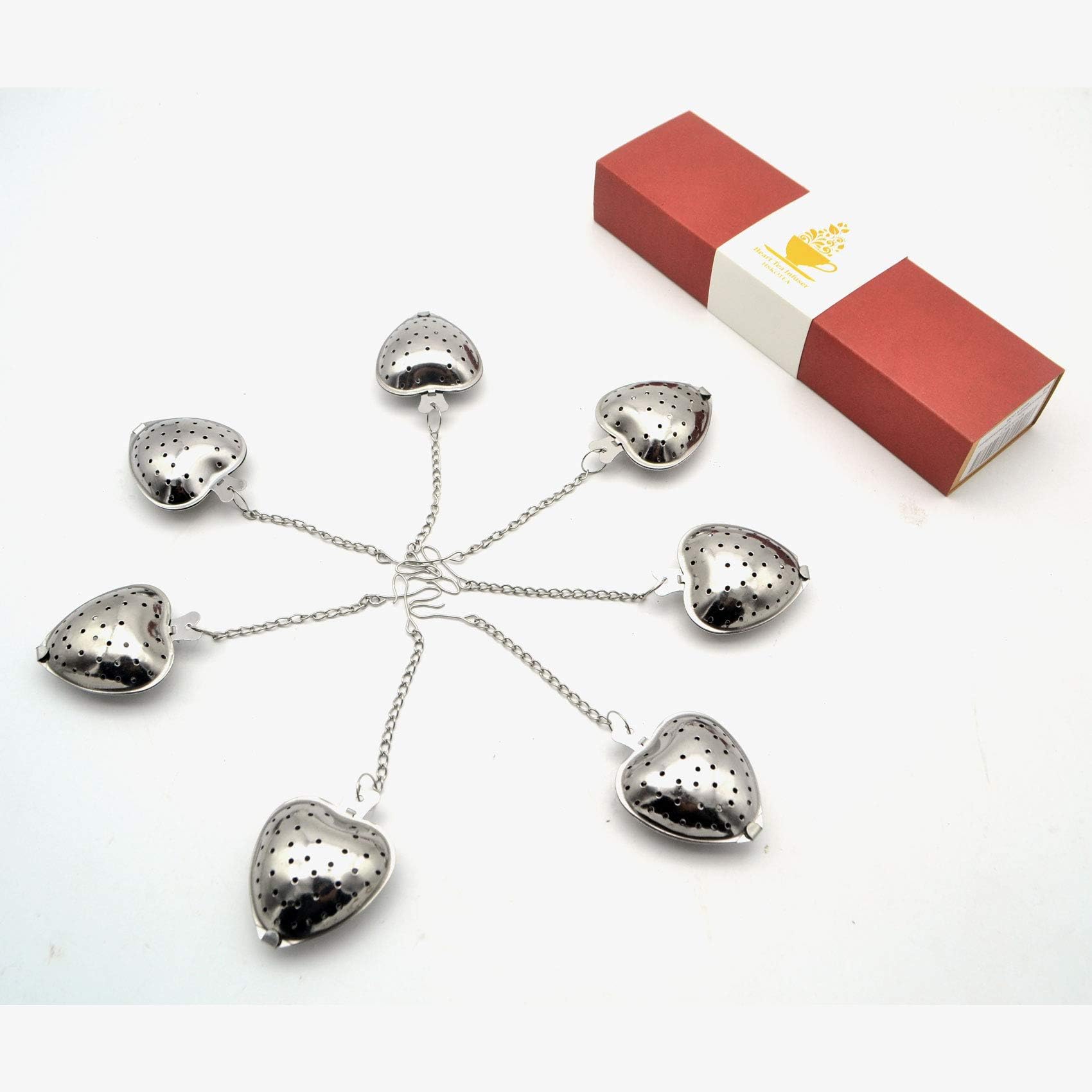 HSKOTEA 10 Pack Stainless Steel Tea Infuser, Finest Infusers for Loose Tea, Durable Loose Tea Steeper & Loose Leaf Tea Strainer, Love Heart Chain