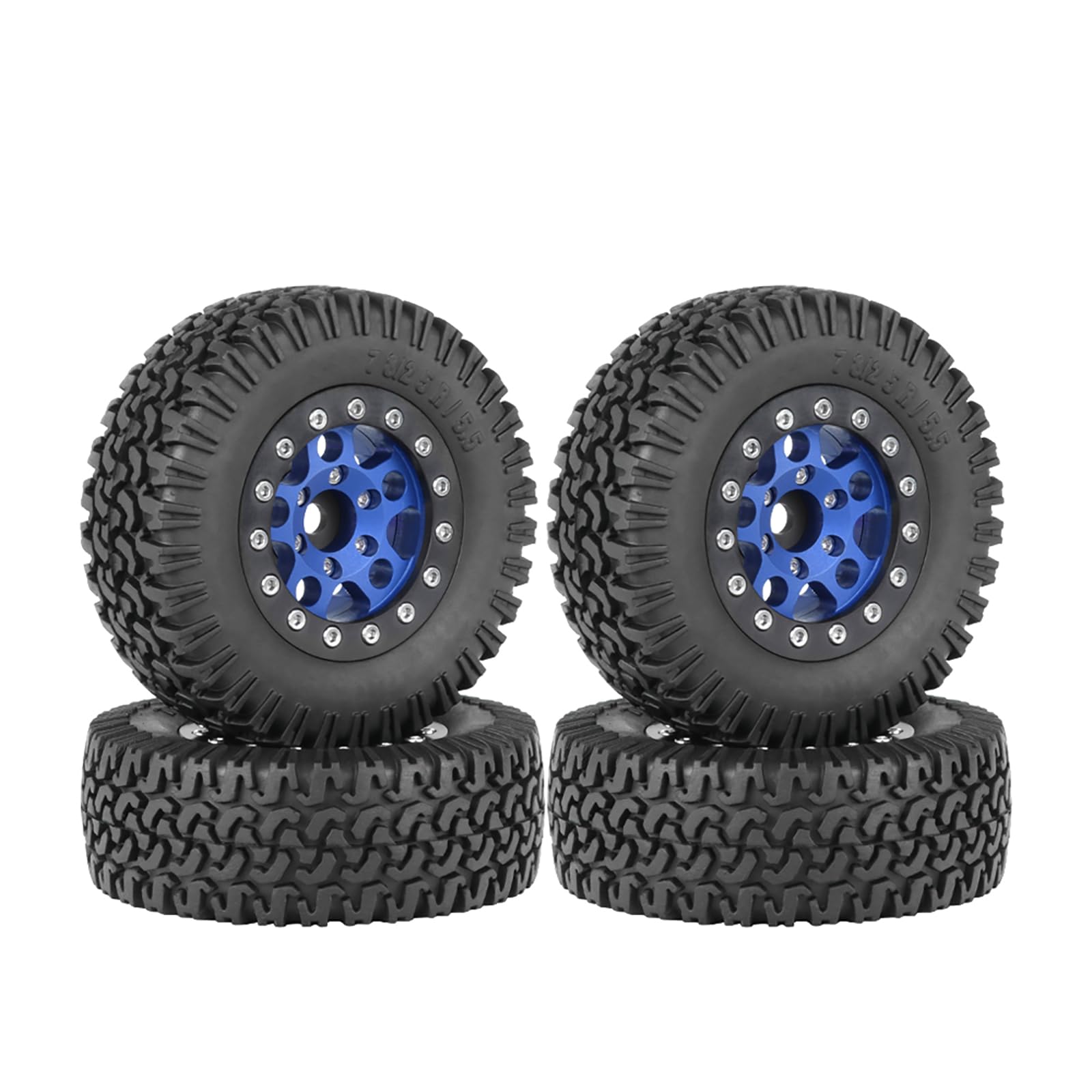 KINGCOO 4PCS 1.55Inch Aluminum Alloy Metal 5Spoke Beadlock Wheel Rims and Rubber Tires Set for 1/10 RC Rock Crawler Car for Axial AX90069 UTB18 D90 TF2 Tamiya Upgrade Parts (Blue, 76MM-A)