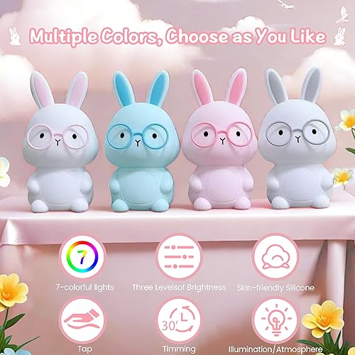 Miniatura 7 de Luz nocturna de conejo, lámpara de conejo para niños, luz nocturna LED recargable para regalo de Pascua, lámpara de noche de silicona con cambio de