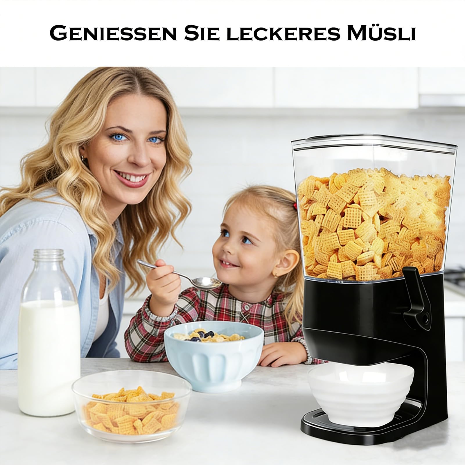 Müslispender, Lebensmittelspender 3.2 L Cereal Dispenser & Cornflakes Spender Zerkleinert Keine Cerealien Exportdesign,für Getreide, Nüsse, Kaffeebohnen, Granola und Süßigkeiten (Schwarz)