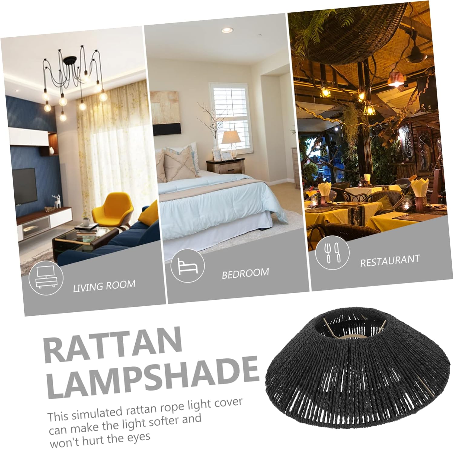 Woven Lampshade for Ceiling Lights Vintage Style Hanging Light Cover Natural Fiber Replacement Shade for Home Decor Zen Restaurant and Tea Room Lighting