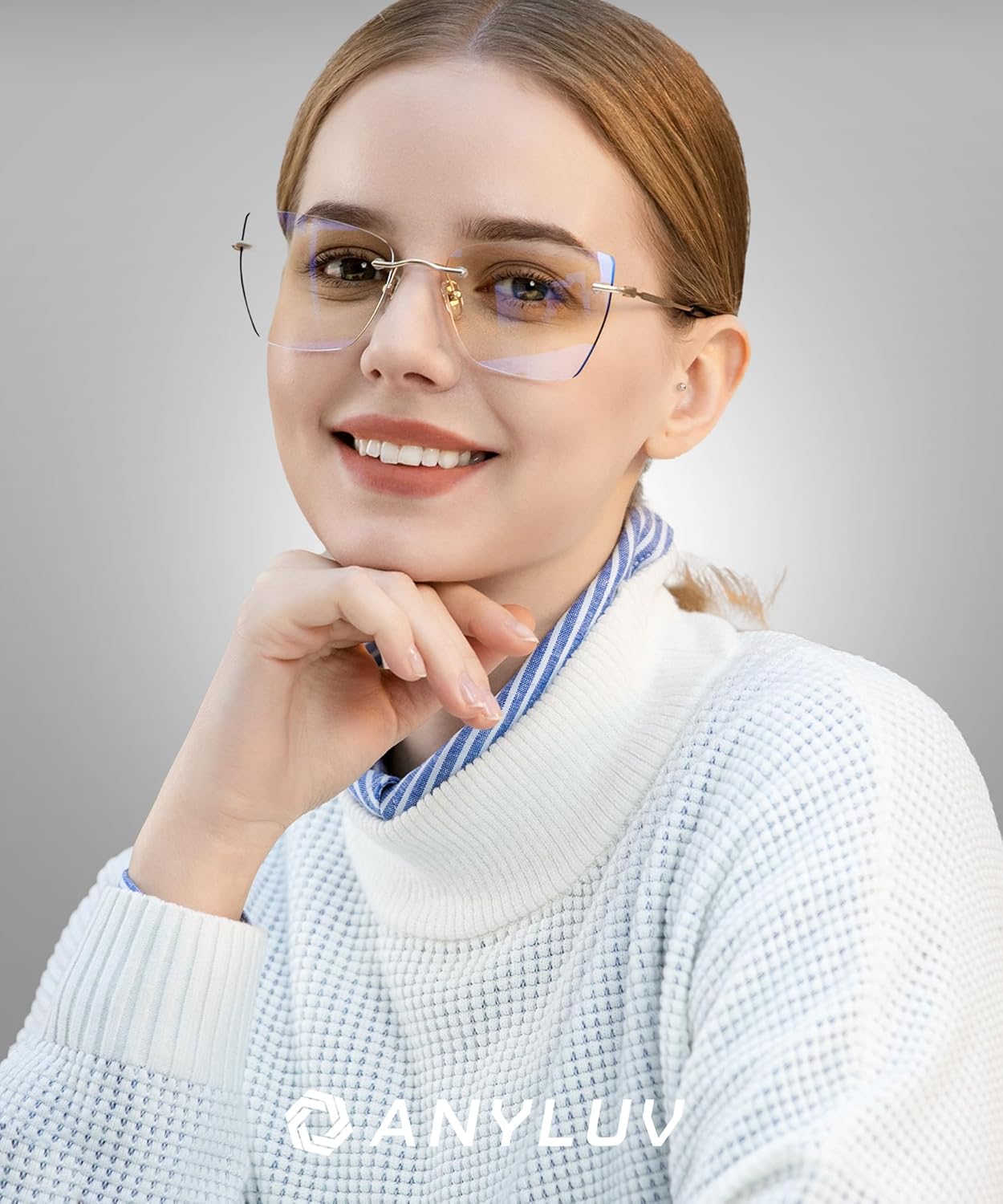 ANYLUV Rimless Blue Light Glasses for Women/Men, Fashion Lightweight Blue Light Blocking Glasses with Stylish Metal Temples - Image 2