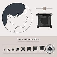 Vista 4 de Sterling Silver Radiant Princess Square Cut Black CZ Unisex Stud Earrings