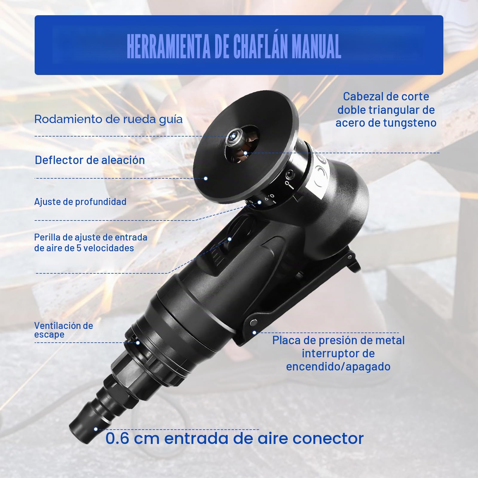 Mini máquina de biselado neumática, portátil máquina de acaparamiento neumática, esquina de arco de 45° de 30000 RPM con entrada de aire de 1/4 pulgadas para recortar chaflán y desbarbado (C&R)