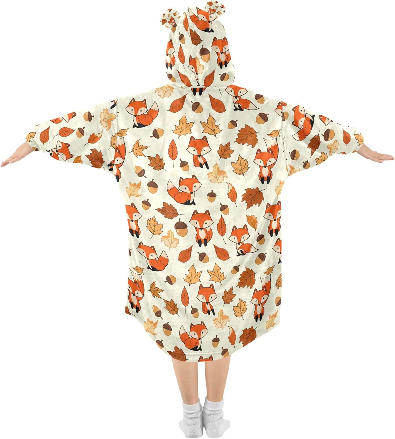 Autumn Fall Fox Kids Wearable Blanket Hoodie with Pocket and Sleeves for Toddlers, Cute Hoodies 3-14 Year Girls Boys