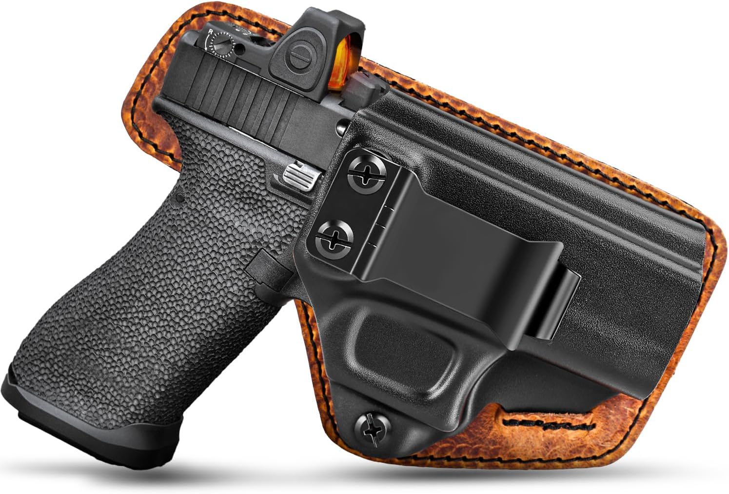 IWB Holster Custom Fits & Concealed Carry Compatible with G43 / G43X,Polymer Plastics and Leather Hybrid Holster,Red dot Compatible