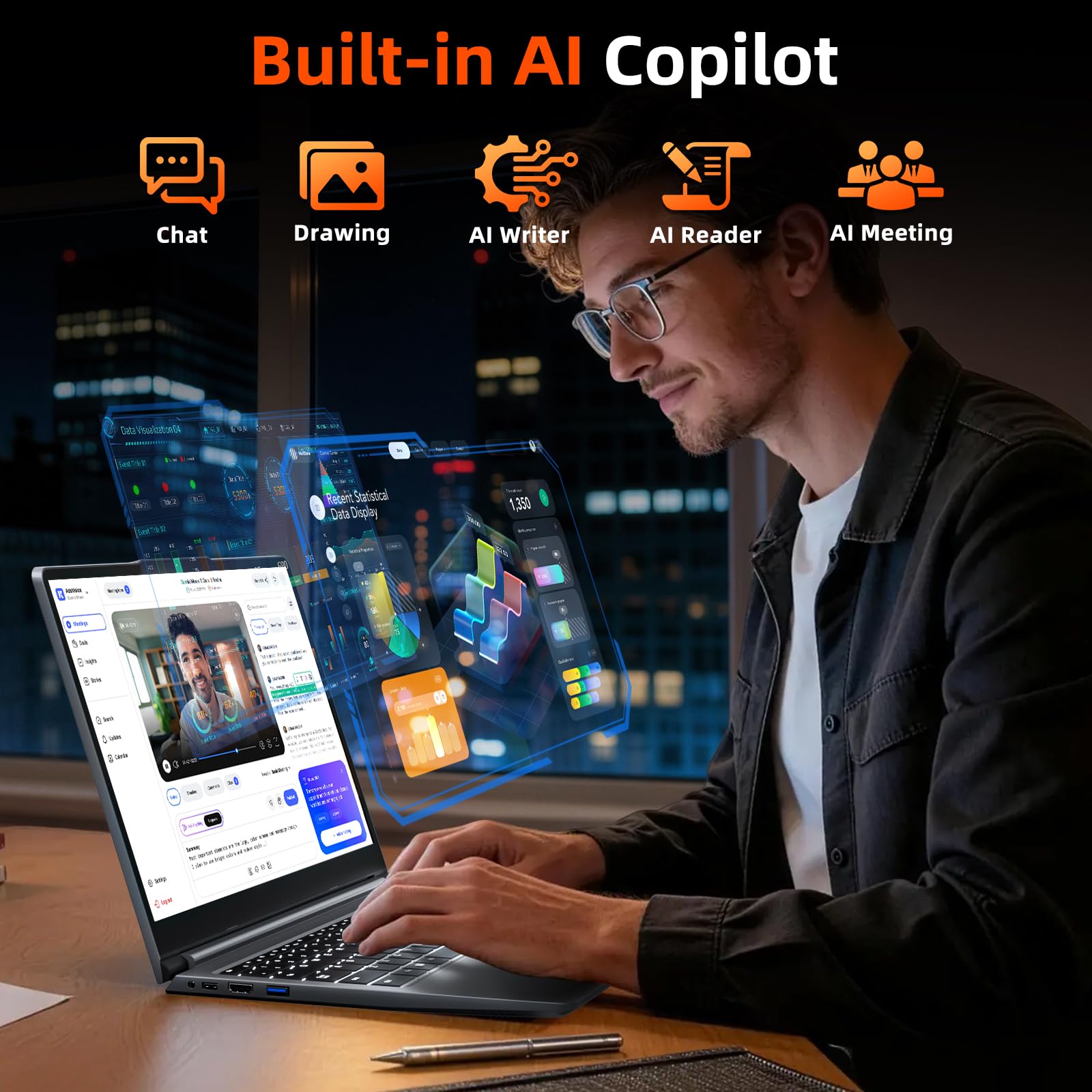 15.6 Zoll Laptop 16GB RAM 512GB ROM, Enthaltene AI Copilot, AMD R5 (übertrifft i5-13420H, bis zu 3.6GHz), FHD Display Notebook, WiFi 6 USB 3.0, Full-Function Type-C