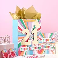 Vista 4 de WRAPAHOLIC Bolsa de regalo de cumpleaños grande de 13 pulgadas con tarjeta y papel de seda - 21 cumpleaños