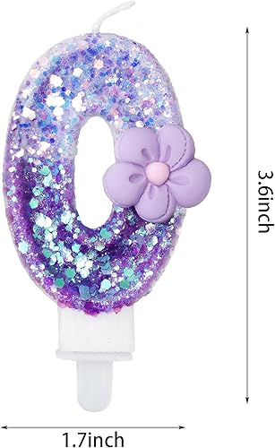 Miniatura 2 de Velas número 0, velas de cumpleaños con número de flor morada para pastel, velas de números morados que crean un ambiente romántico y cálido