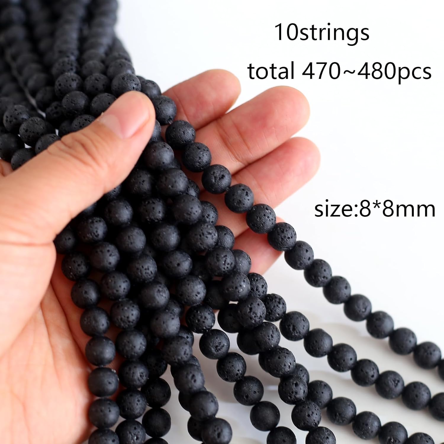 470Pcs Lava Beads Round Black Lava Stone Beads Natural Gemstone Bead Volcanic Rock Stone Oil Diffuser Bead for Bracelets Necklace Jewelry Making(8mm) - Image 2