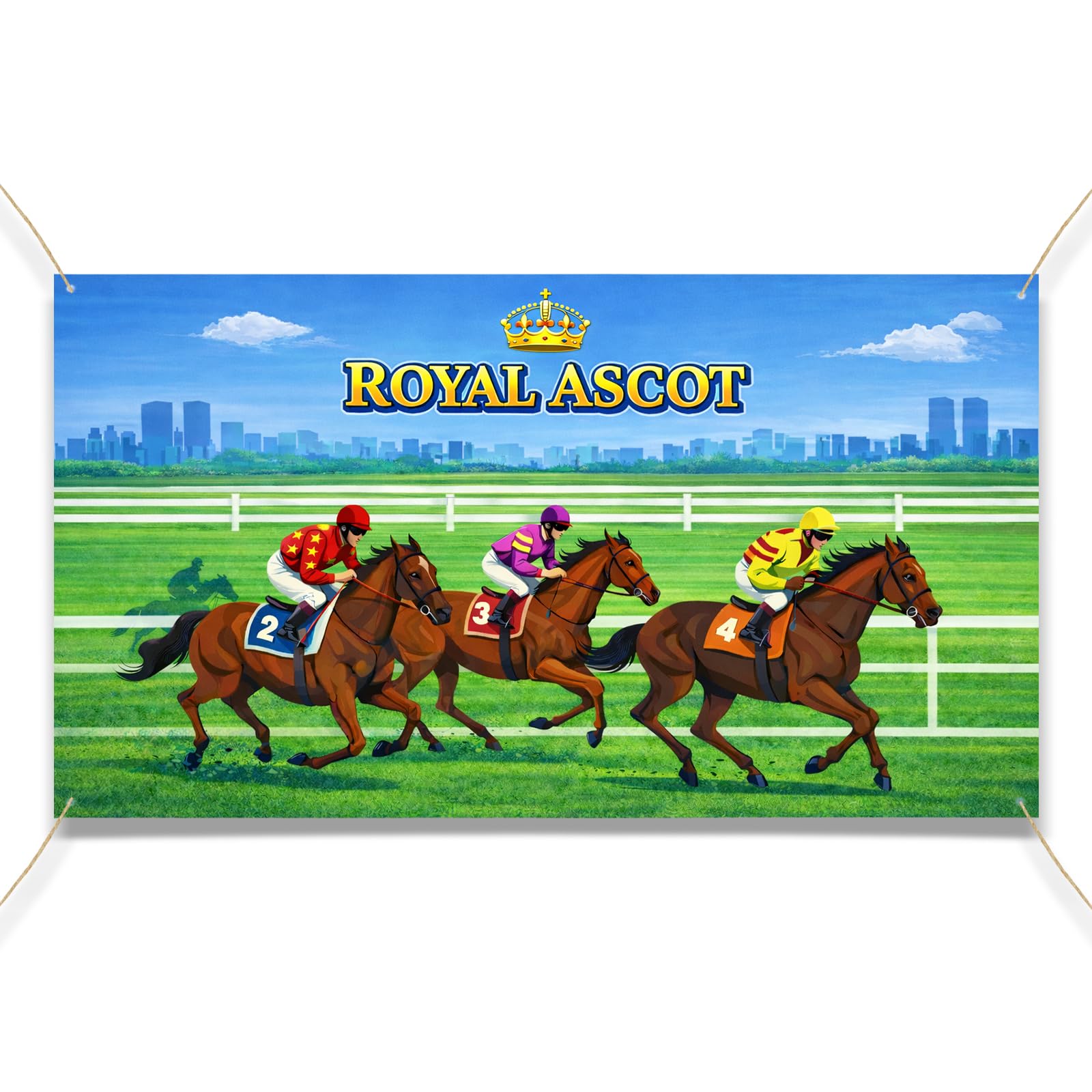 Royal Ascot Banner 180 x 110 cm, Large Horse Racing Party Backdrop with Racehorses and Jockeys, Horse Racing Decorations, Photo Booth Wall Background, Party Decorations, Race Day Pub Home Decor