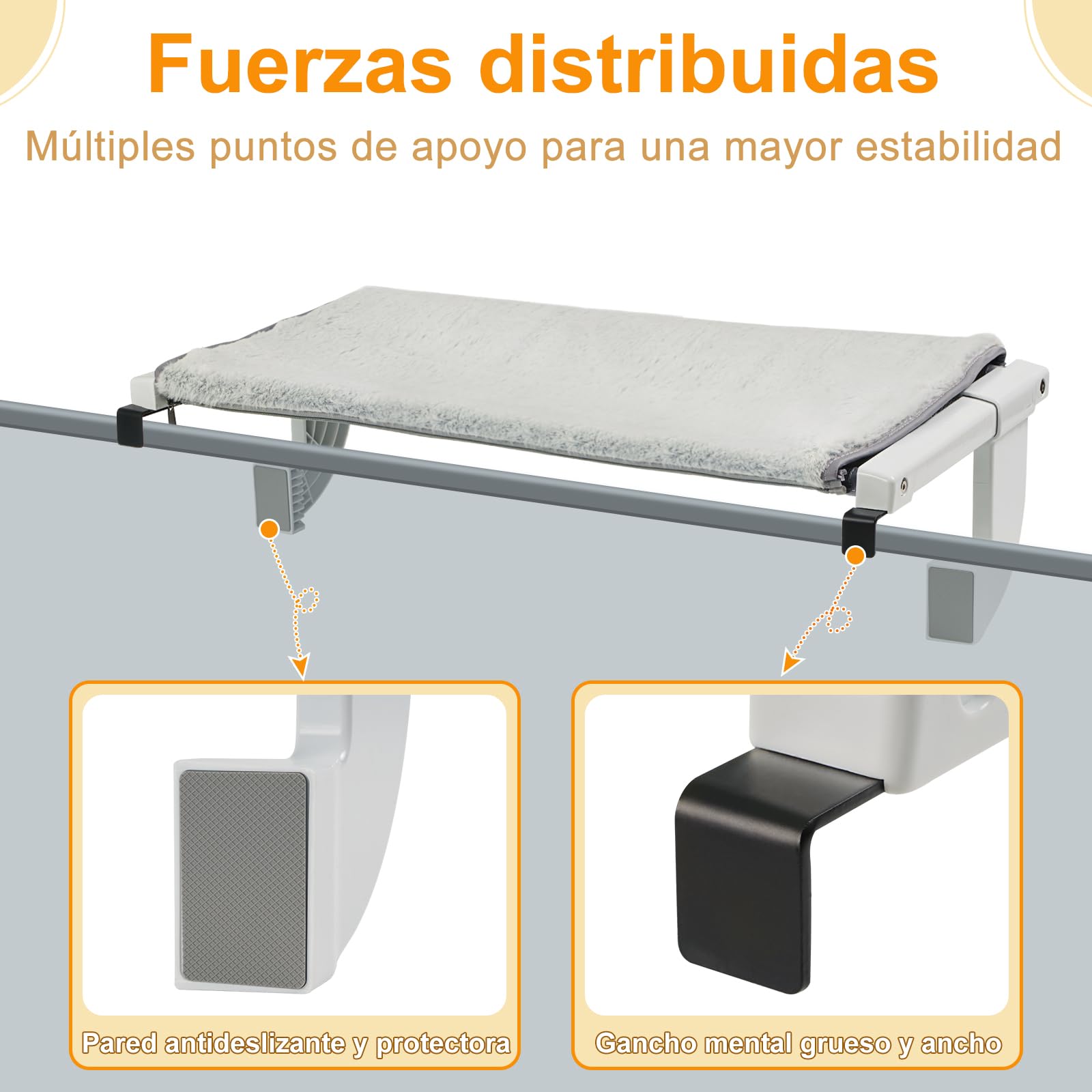 GUUSII HOME Hamaca Cama Gato Ventana Ajustable Amaca Colgante con Ventosa para Gatos de Interior Soporta hasta Fácil de Montar y Mover Durable Sin Taladro Sin Succión（S