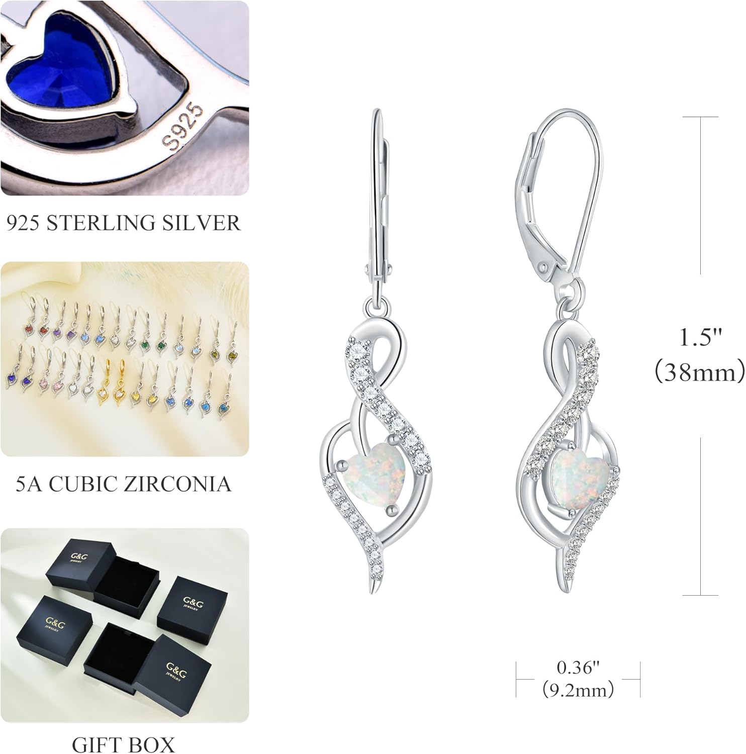 Infinity Heart Dangle Drop Earrings for Women, 925 Sterling Silver Birthstone Leverback Earrings, Birthday Anniversary Valentines Day Jewelry Gifts for Women Mom Her - Image 4