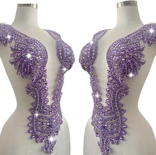 Vista 16 de Apliques hechos a mano de cristal en encaje, cuentas de diamantes de imitación de costura, parches de lentejuelas, accesorios de decoración de lujo