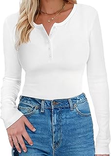 2025 - Camisas de manga larga para mujer, informales, sólidas, camisas con botones, cuello en V, blusas, camisas de punto acanalado básicas para fiestas, camiseta interior cálida para mujer