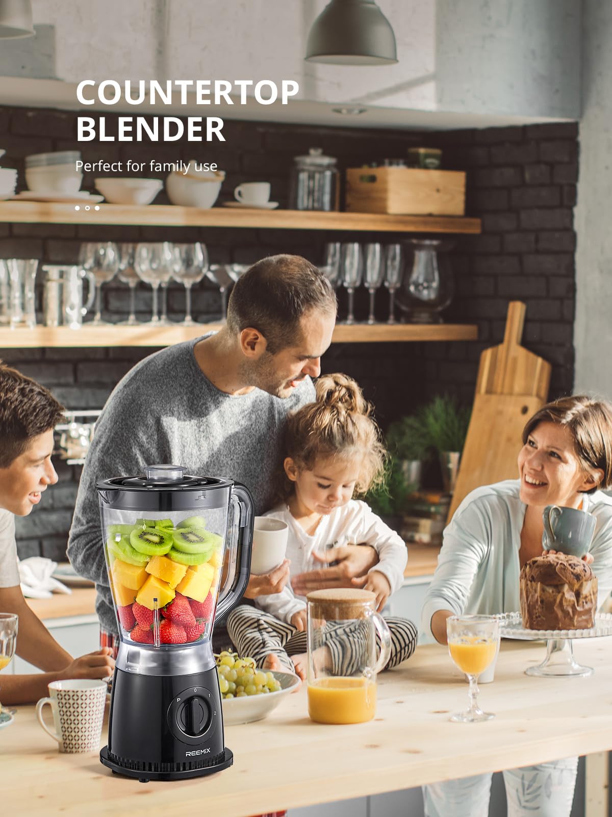 Batidora de 500 W, 1,5 L con 2 velocidades y función de pulso, cuchillo de acero inoxidable, tapa extraíble con vaso medidor, vaso mezclador apto para lavavajillas para batidos y batidos