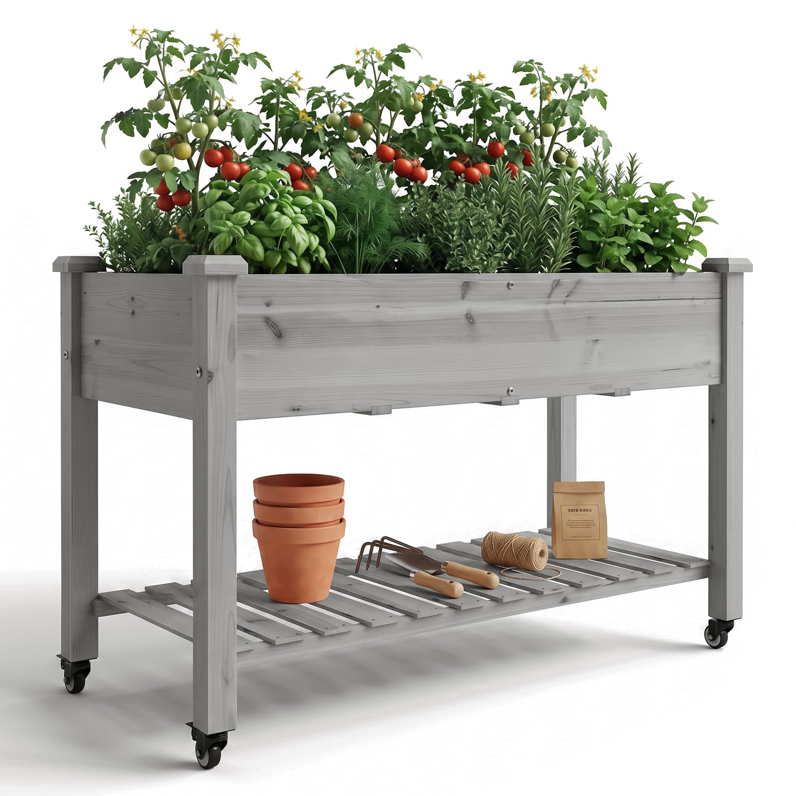 GarveeHome Mobile Raised Garden Bed 4ft Cedar Wood Elevated Planter Box