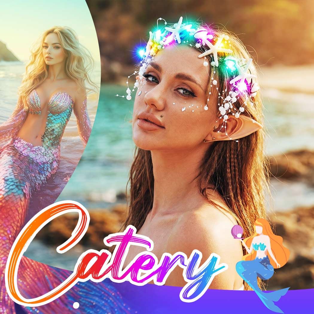 Catery Mermaid Crown Light Up Mermaid Headband Shell Hair Accessories for Women - Image 5