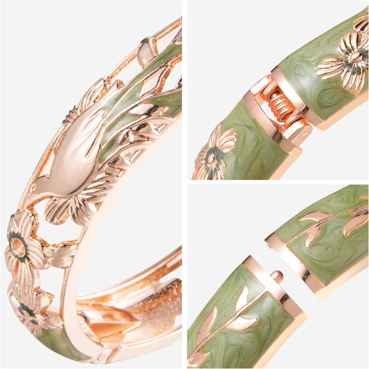 UJOY Colors Handcraft Jewelry Cloisonne Bracelet Enamel Bird Flower Spring Hinged Womens Bangles Gifts Box 55C49 - Image 4