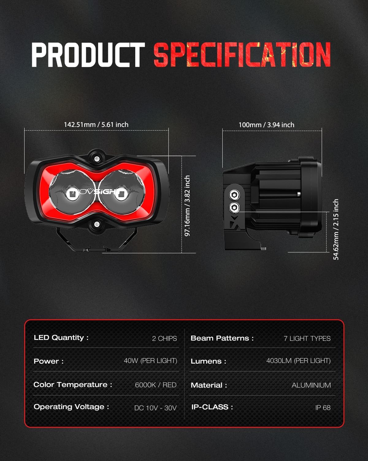 NOVSIGHT Offroad LED Pod Lights - Halo SE Series 4.5 Inch LED Spot Beam with Red/White DRL, 80W Super Bright Off Road Cube Light for Truck Jeep Pickup Ford ATV, Pair(Red Dot Award 2025 Winner)